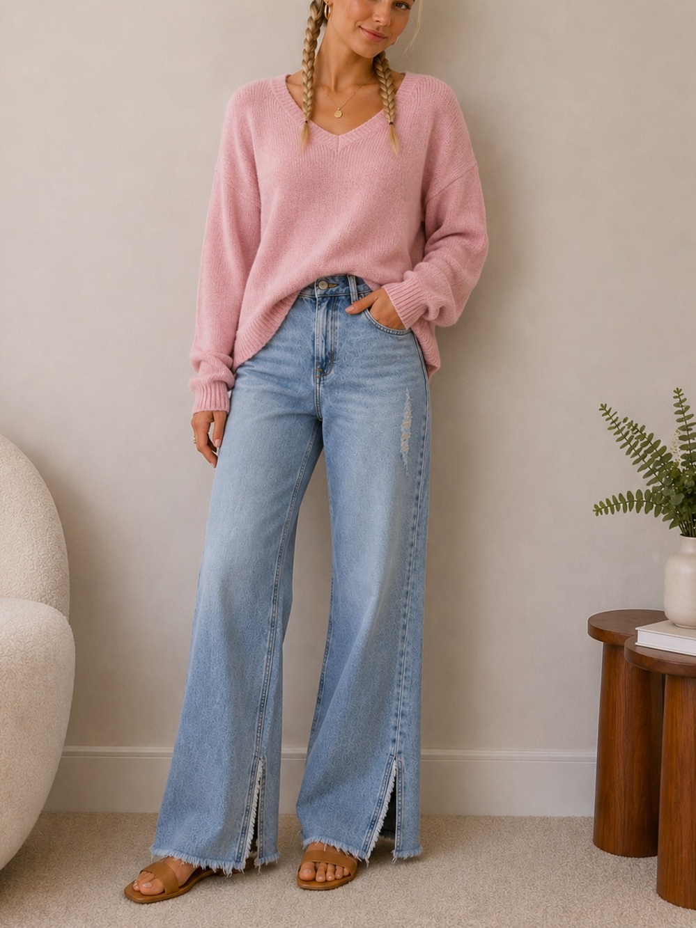 Zara Blue Raw Hem Distressed Flare Wide Leg Jeans
